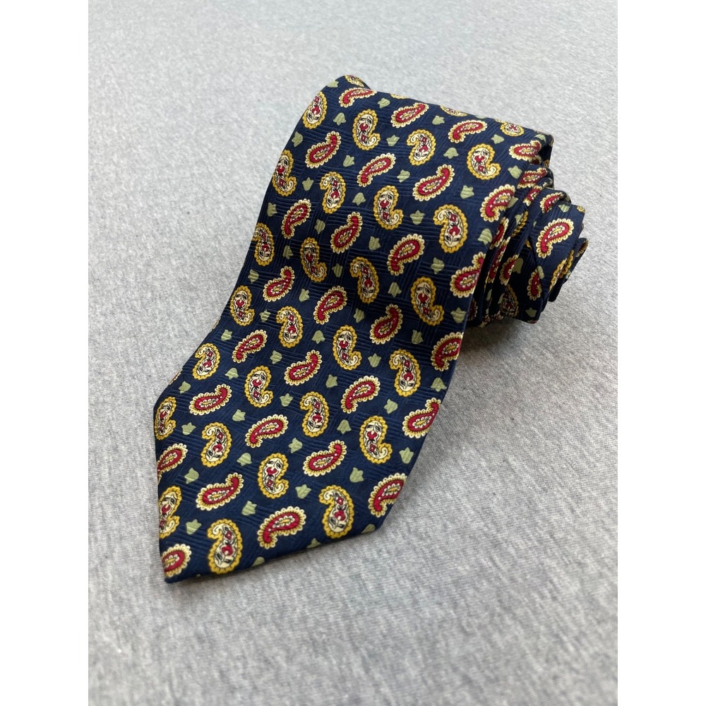 Lands End Tie Mens Paisley 100% Silk 3.5" Wide 58" Long Handsewn In USA